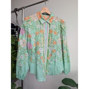floral 70s style blouse pastel top 8 Sportsgirl 100% Cotton Shirt balloon sleeve